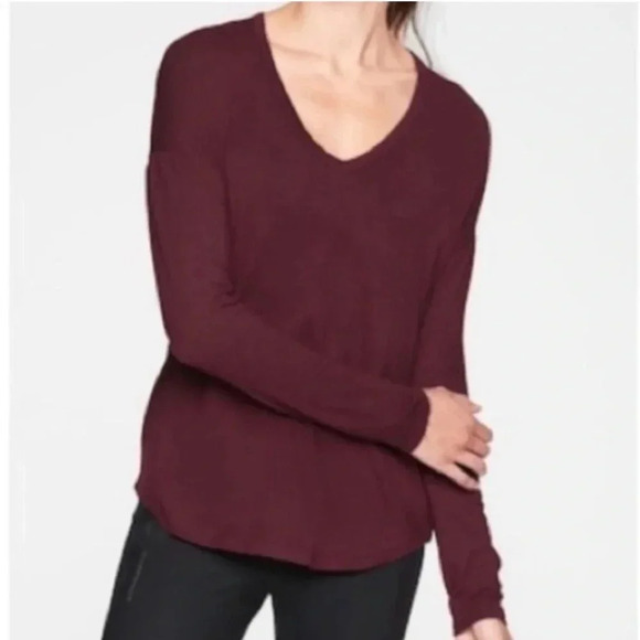 Athleta Cloudlight Relaxed Fit Top sz L in burgundy / maroon color - Picture 1 of 11